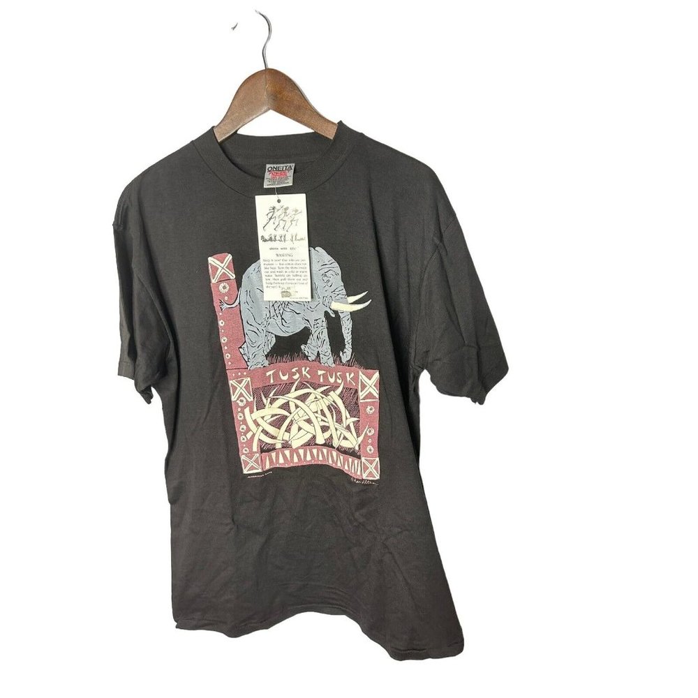 New american arts t-shirt oneita power t usa single stitch elephant‎ tusk tusk